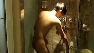 Asian Fit Guy Roped To Cum After Shower
